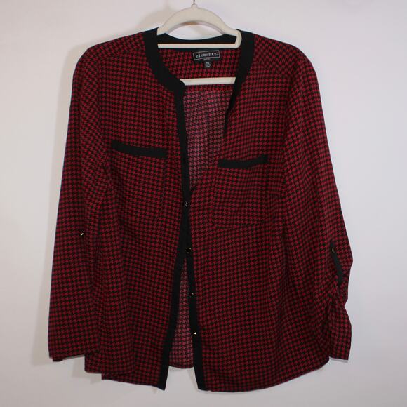 Elementz Red Argyle Button Up Preppy Dress Blouse Size PXL - Picture 1 of 5